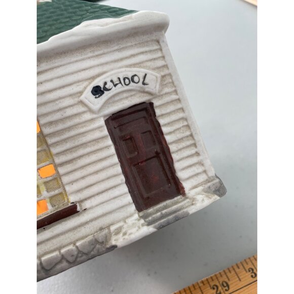 Vintage Winter Valley Ceramic Schoolhouse Lighted Display Holiday Decoration - Picture 3 of 9